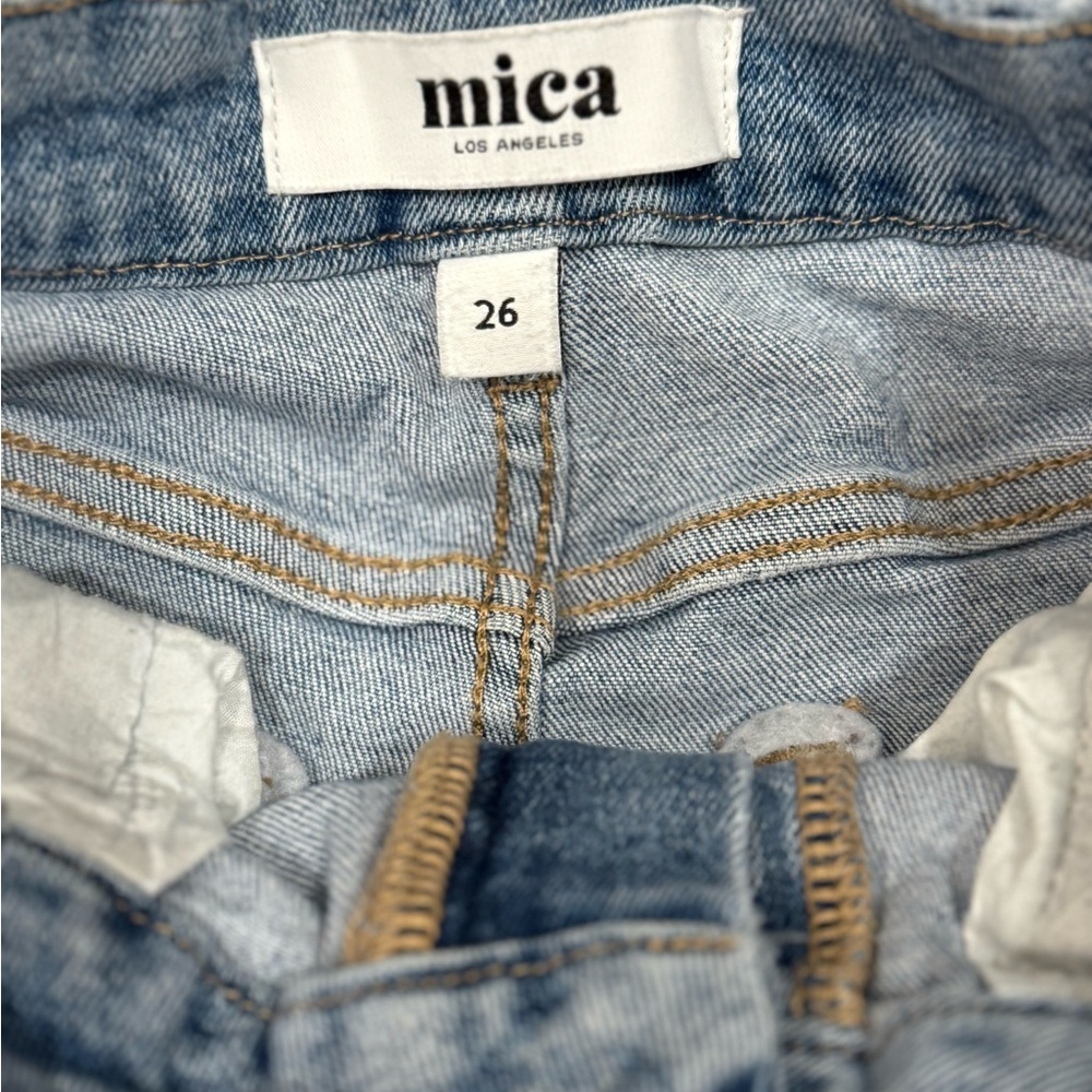 Mica Los Angeles Distressed High-Rise Wide Leg Jeans - Light Blue - Picture 3 of 5